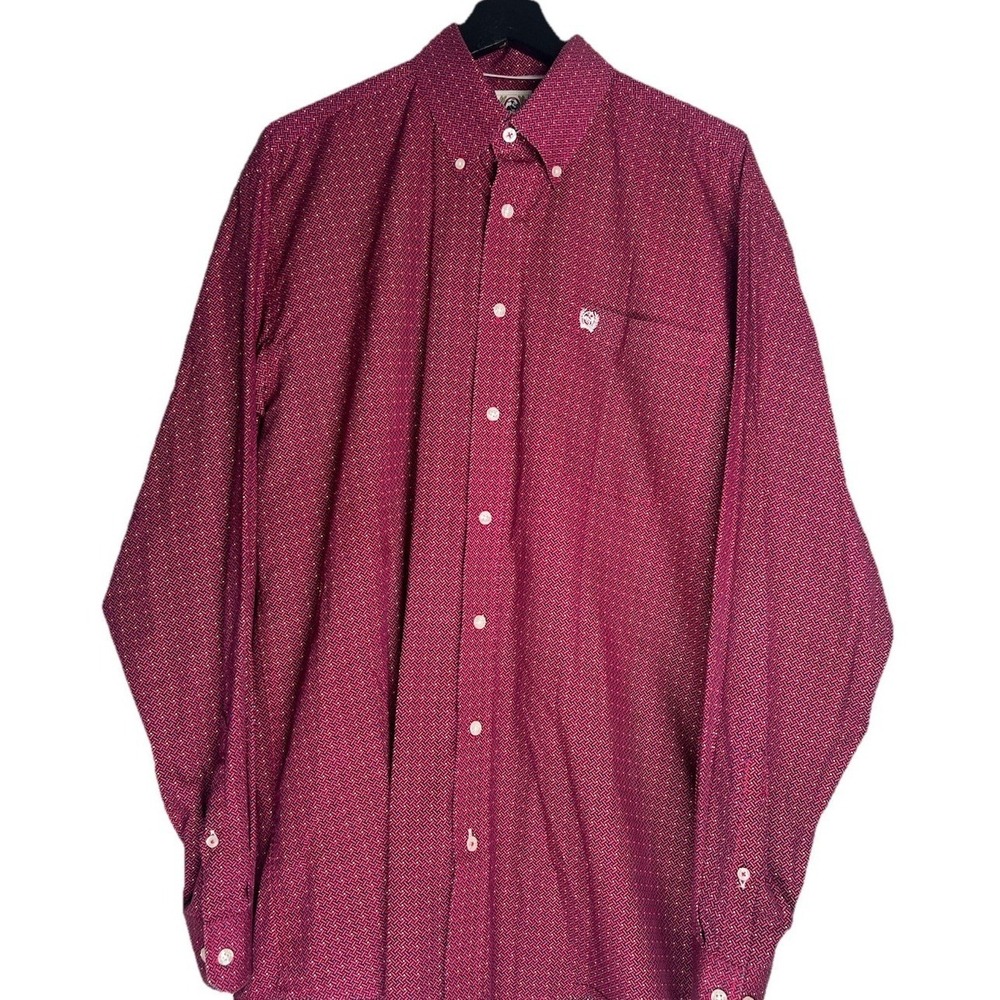 Cinch Mens Burgundy Geometric Print Button Down Western Shirt Medium Cotton
